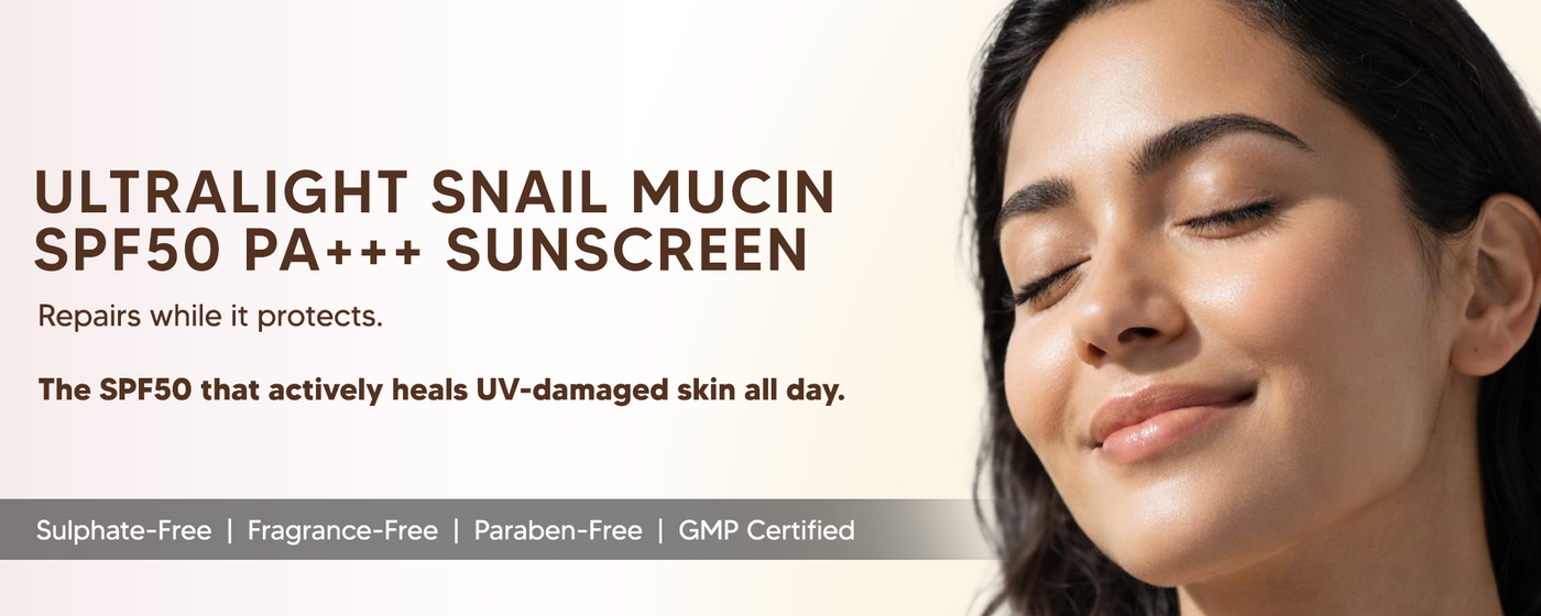 Ultralight Snail Mucin SPF50 PA+++ Sunscreen with Ceramides, Zinc Oxide & Green Tea