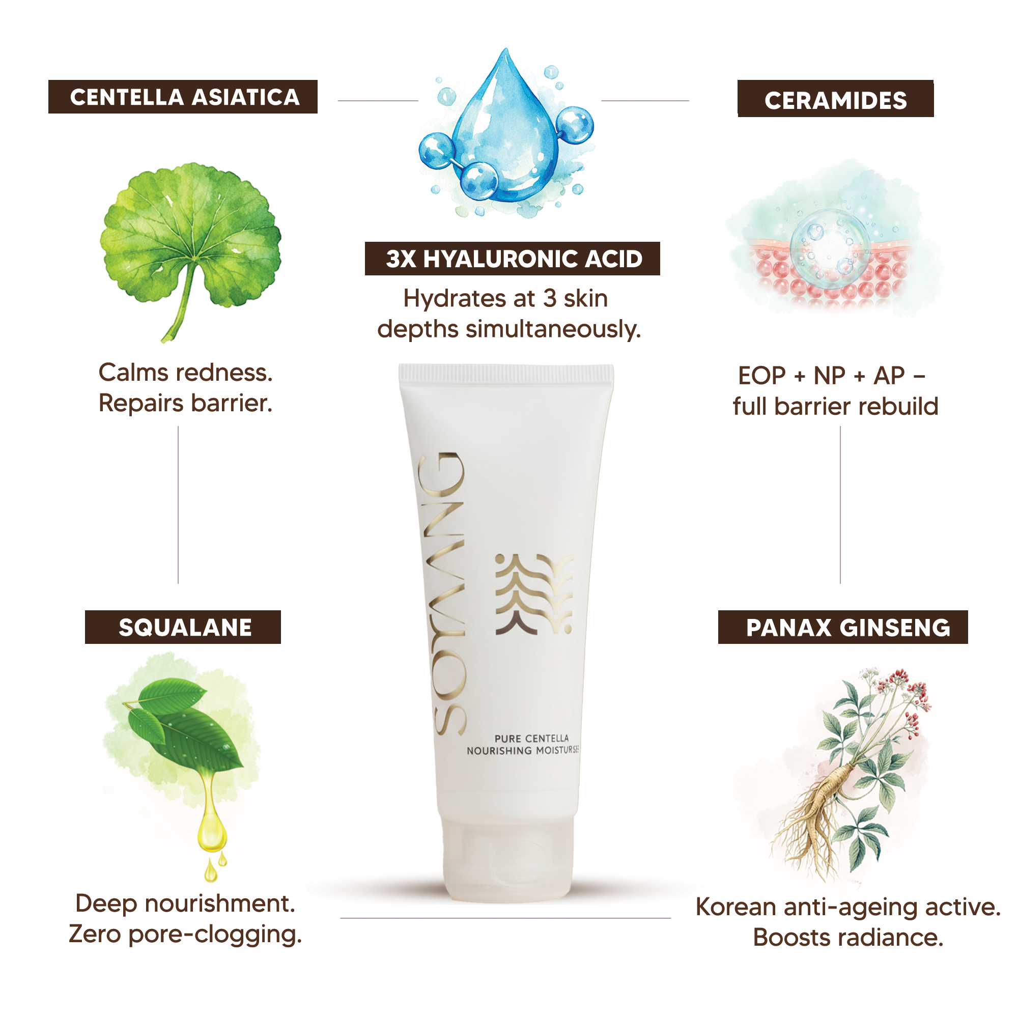 Pure Centella Nourishing Moisturiser with Ceramides, Squalane, Niacinamide & Ginseng