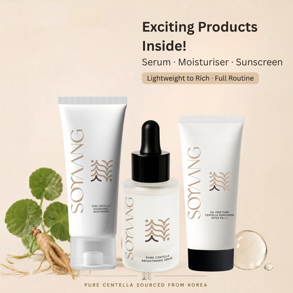 Soyaang Pure Centella Ritual Gift Box - Nourishing Moisturiser, Brightening Serum & SPF50 Sunscreen | Complete Skincare Ritual, Gift-Ready