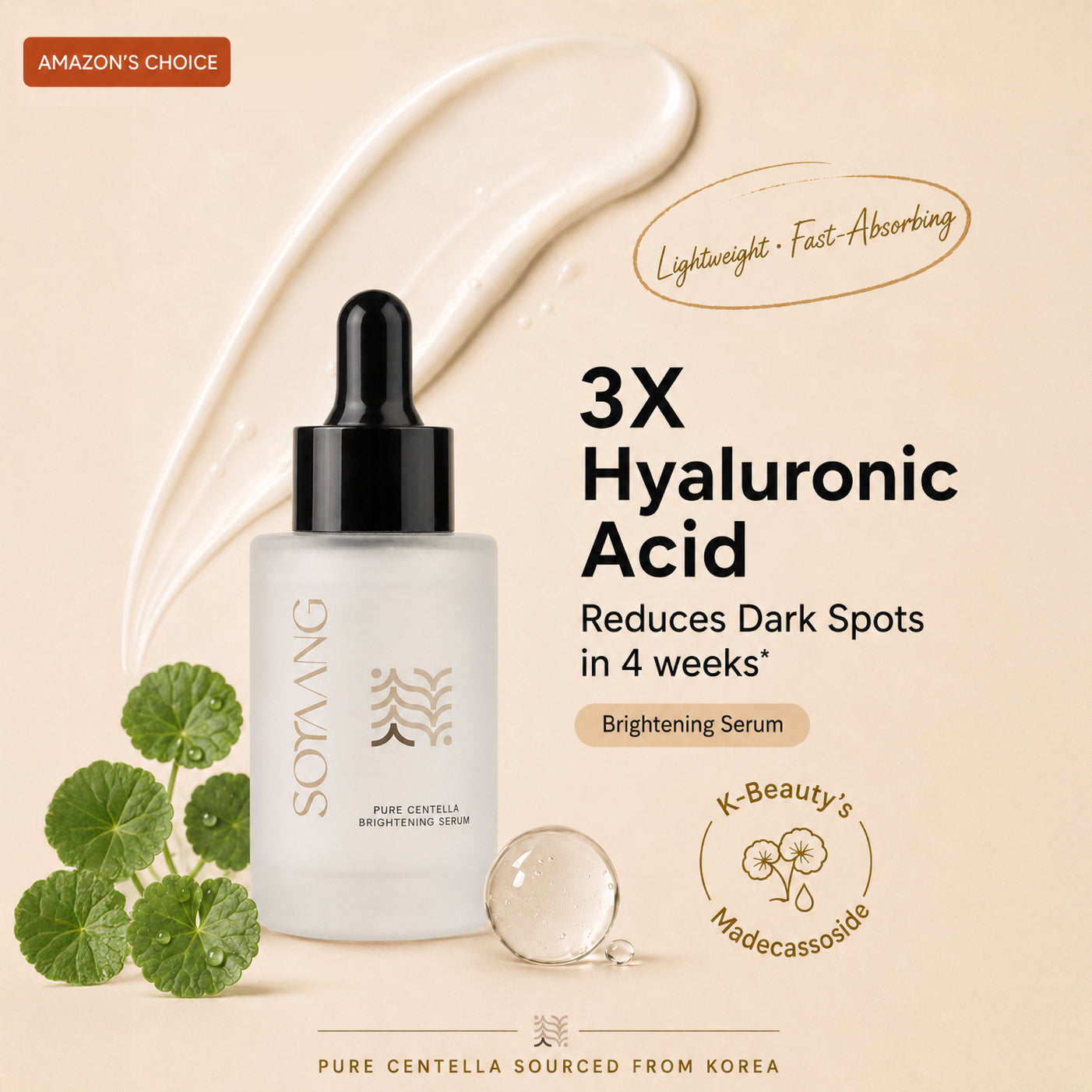 Pure Centella Brightening Serum with Niacinamide, Madecassoside & 3X Hyaluronic Acid