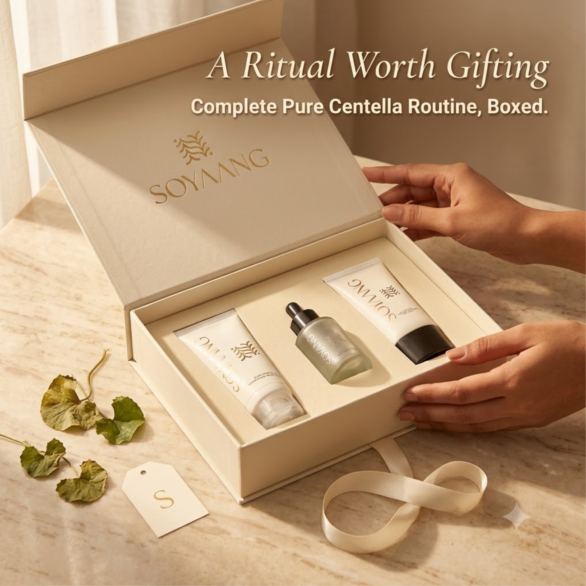 Soyaang Pure Centella Ritual Gift Box - Nourishing Moisturiser, Brightening Serum & SPF50 Sunscreen | Complete Skincare Ritual, Gift-Ready