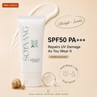 Ultralight Snail Mucin SPF50 PA+++ Sunscreen with Ceramides, Zinc Oxide & Green Tea